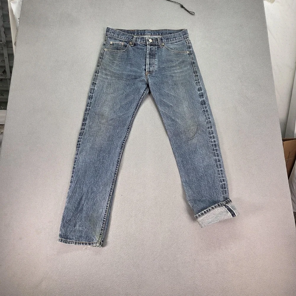 Levis 5Jeans Mens 31x31 Blue Selvedge Button Fly Straight Denim Faded Distressed